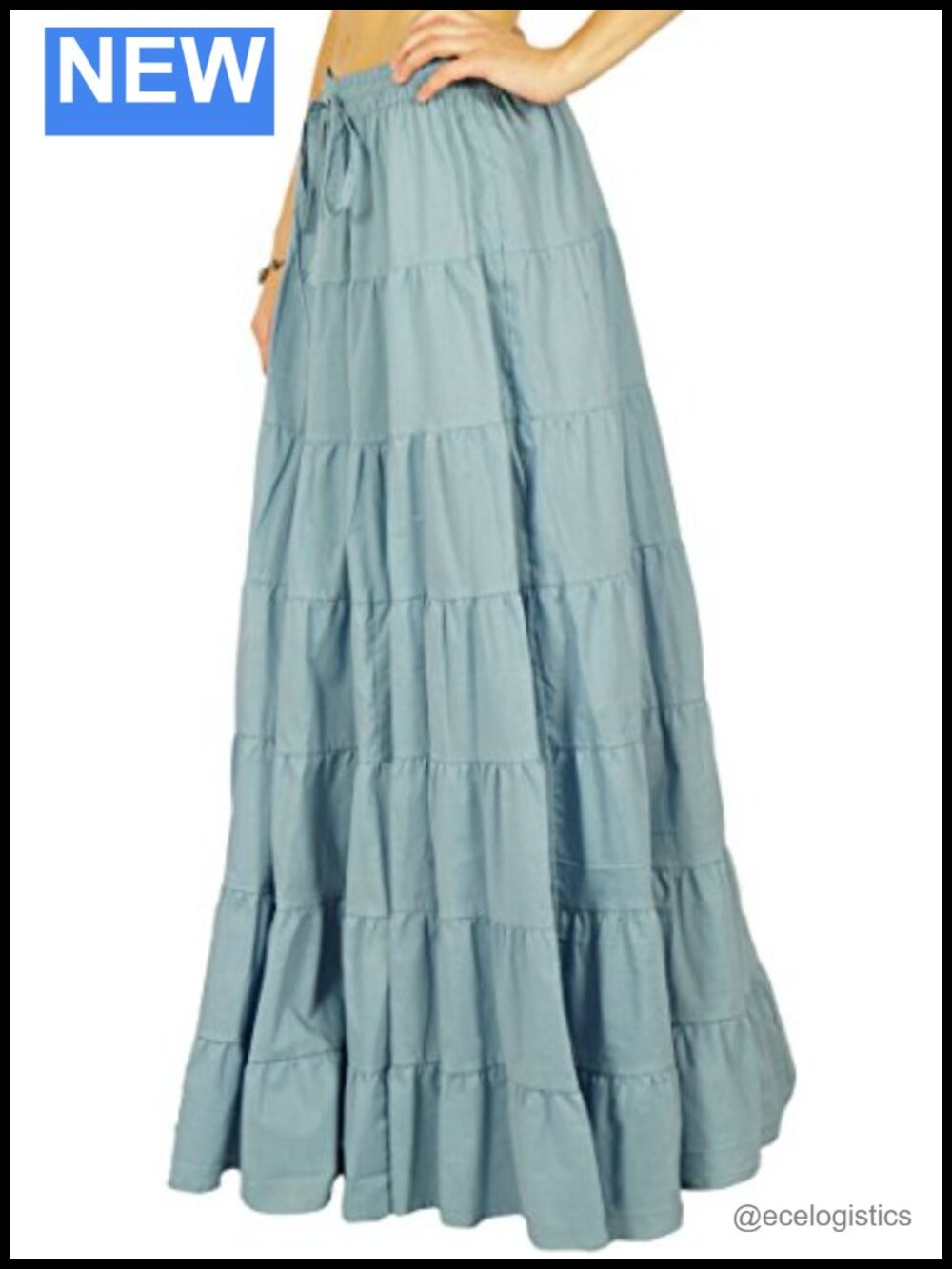 Cotton Maxi Skirt for Women Elastic Waist Tiered Long Skirt